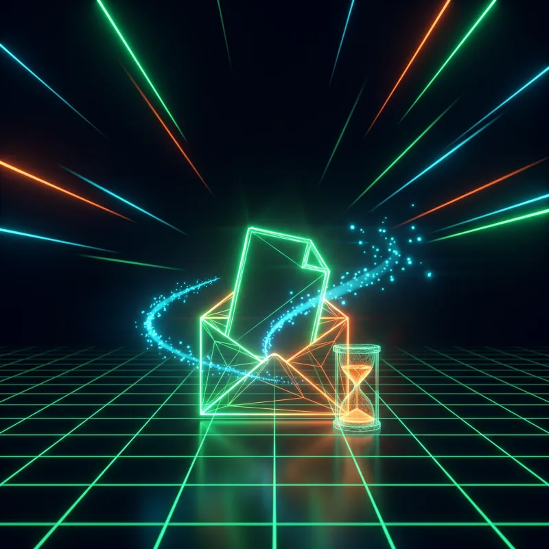 Busta wireframe neon con il Food Radar in consegna e la clessidra delle 48 ore