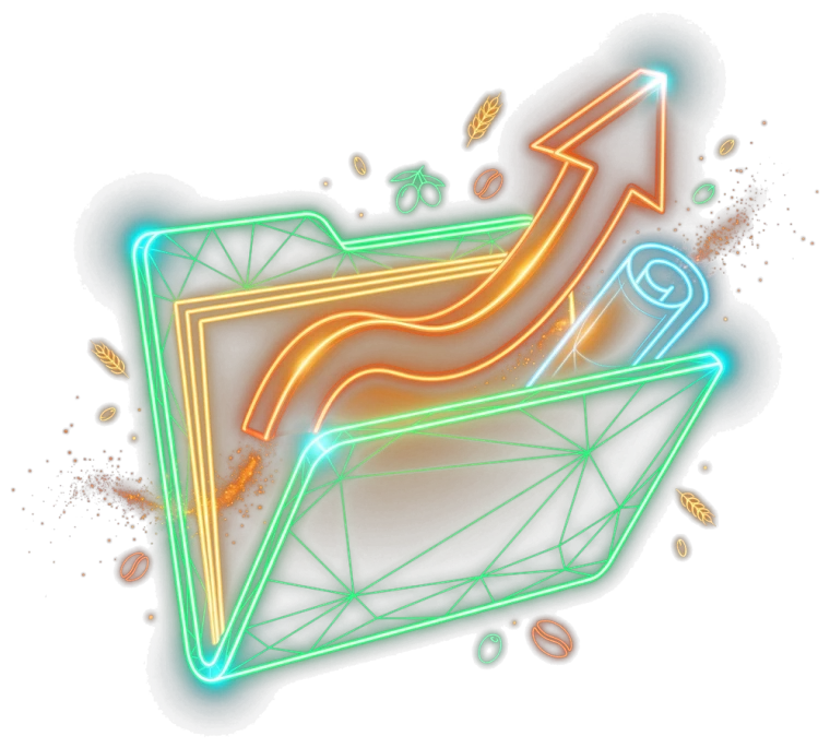 Cartella con piano di crescita e freccia al neon: il disegno finale consegnato al brand food