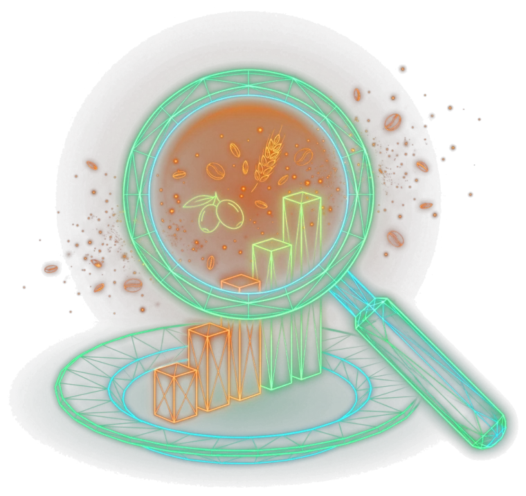 Lente d'ingrandimento al neon su un grafico che cresce: la lettura dei numeri del brand food