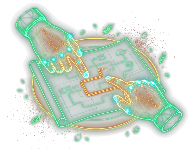 Due mani su un piano di crescita al neon: la decisione condivisa della leva da tirare per prima